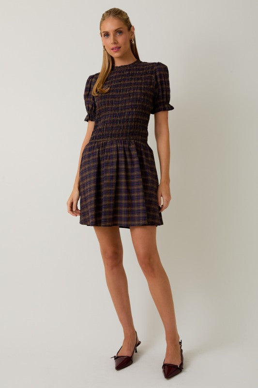 Mock Neck Smocked Mini Dress