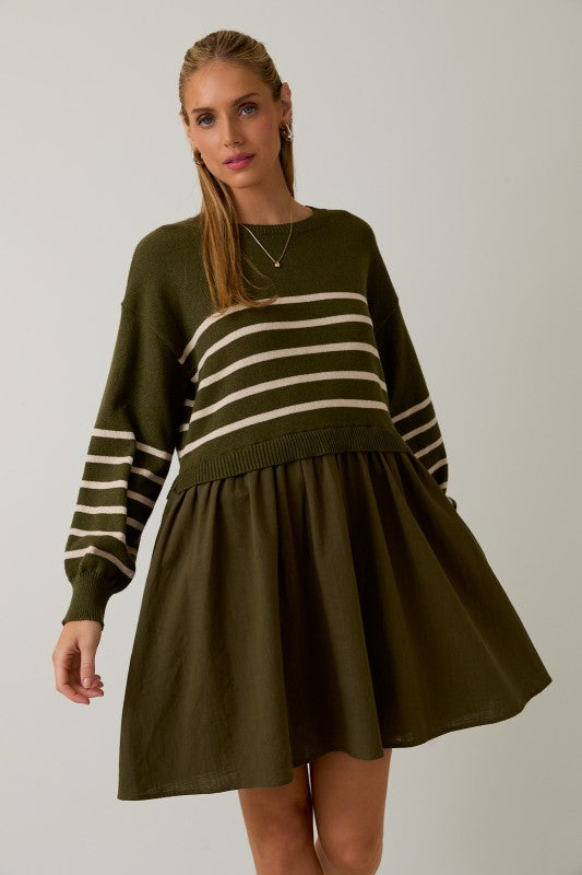 Crew Neck Mix Mini Dress