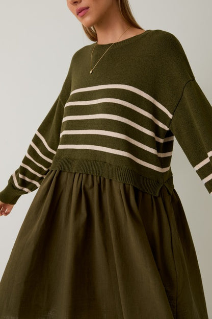 Crew Neck Mix Mini Dress