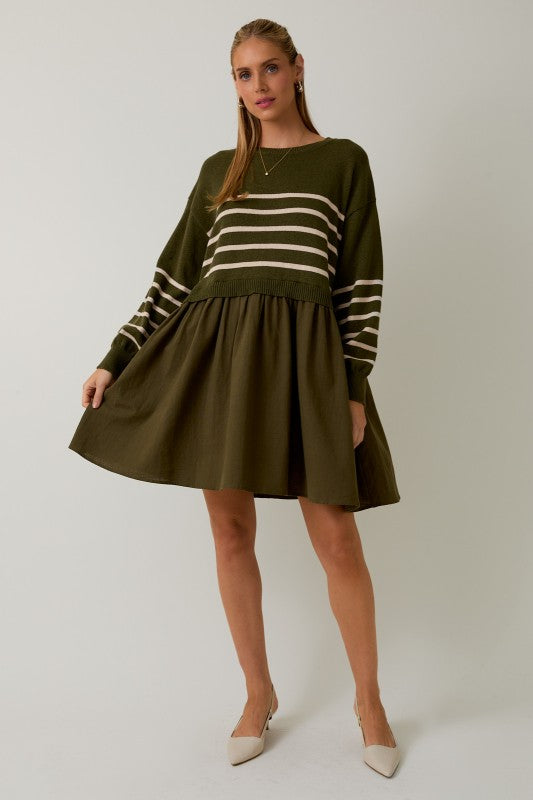 Crew Neck Mix Mini Dress