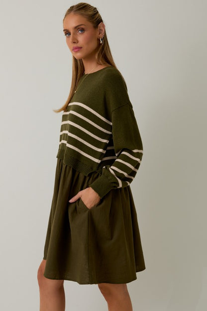 Crew Neck Mix Mini Dress