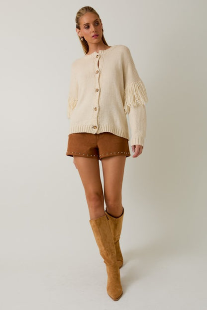 Round Neck Long Sleeve Fringe Cardigan