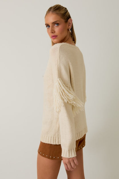 Round Neck Long Sleeve Fringe Cardigan