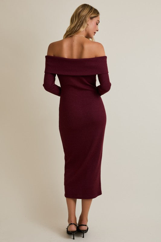 Off Shoulder Front Bow Detail Midi Dress