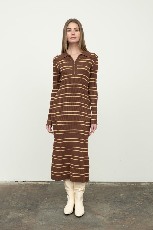 Stripe Zip Up Midi Dress