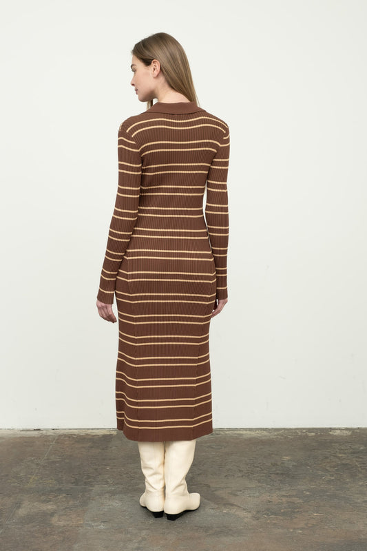 Stripe Zip Up Midi Dress
