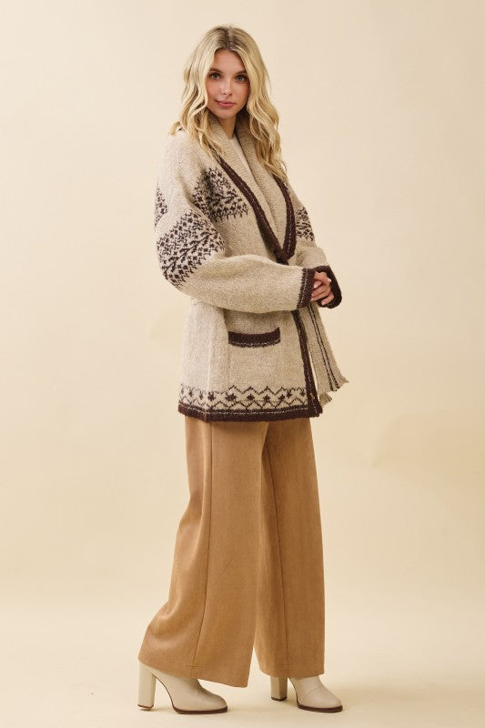 Fuzzy Knit Belted Cardigan