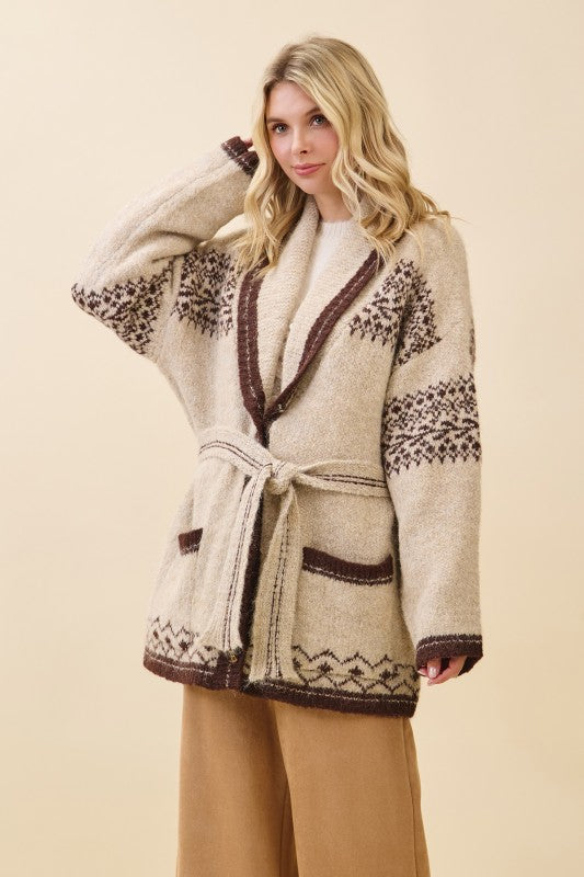 Fuzzy Knit Belted Cardigan