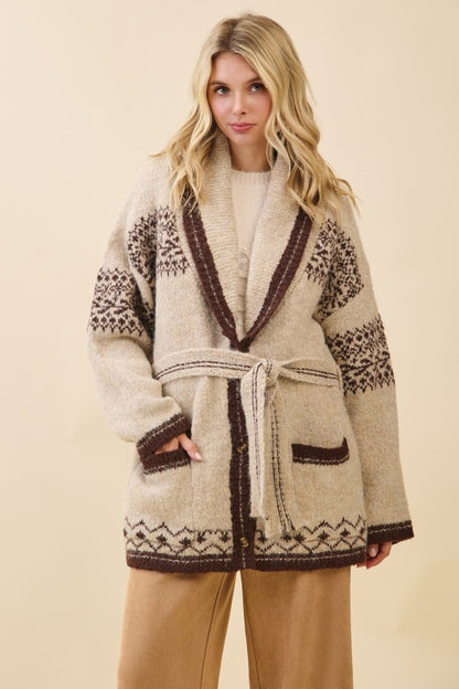 Fuzzy Knit Belted Cardigan