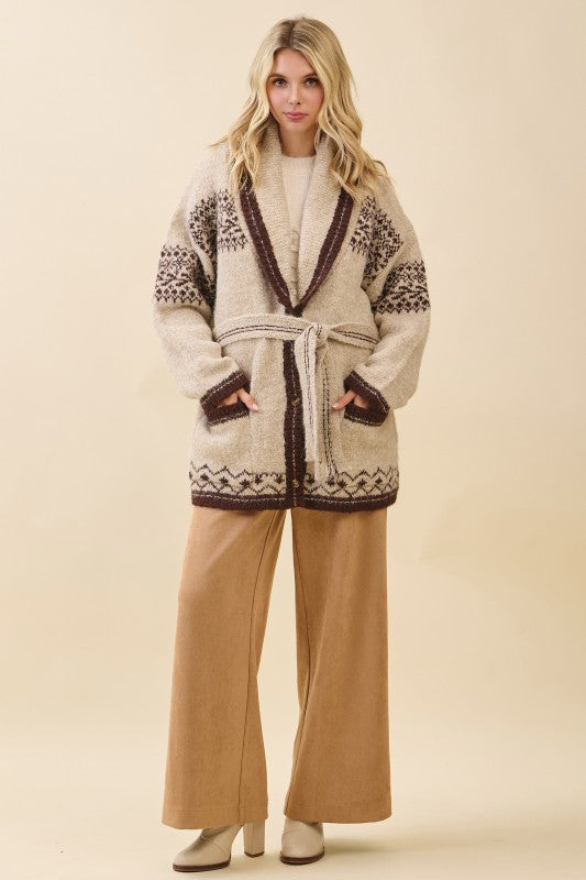 Fuzzy Knit Belted Cardigan