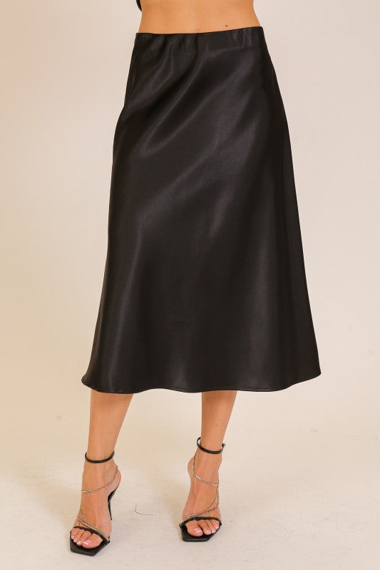 Satin Midi Flare Skirt