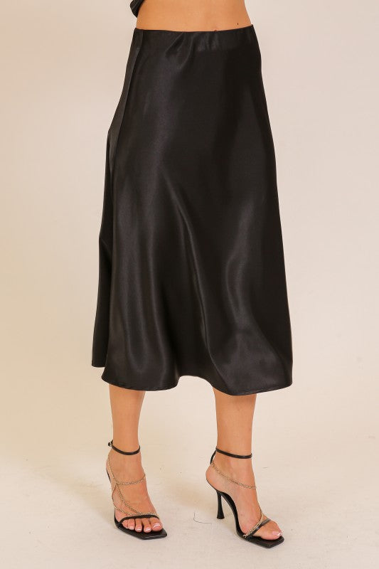 Satin Midi Flare Skirt