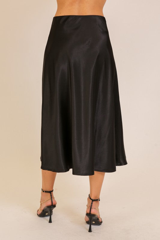 Satin Midi Flare Skirt
