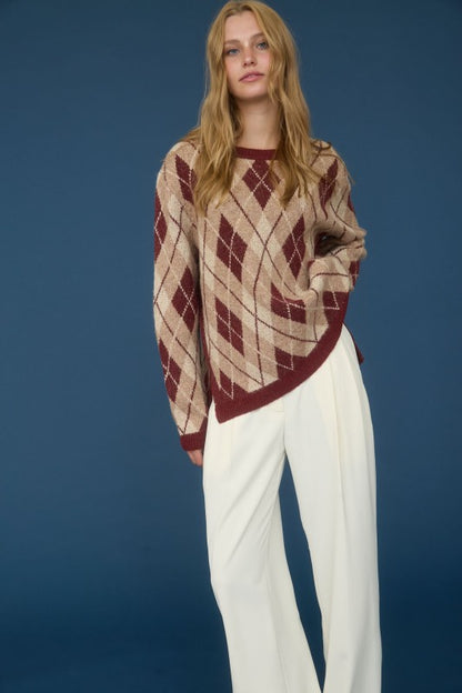 Argyle Pattern Crew Neck Sweater