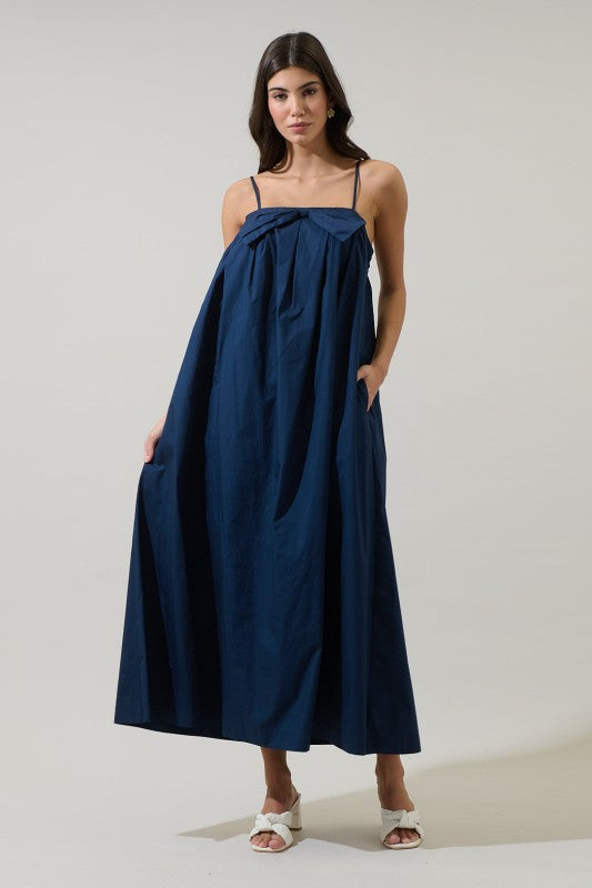 Melly Pleated Bow Maxi Dress