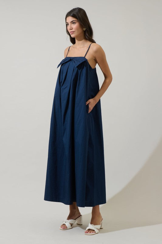 Melly Pleated Bow Maxi Dress