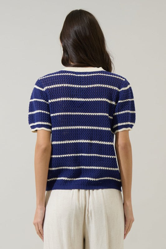 Dannah Stripe Crochet Sweater Top