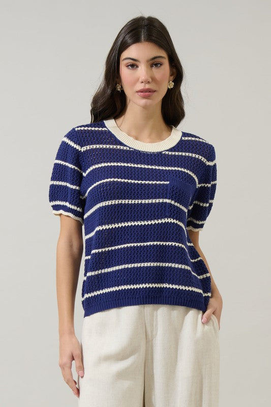 Dannah Stripe Crochet Sweater Top