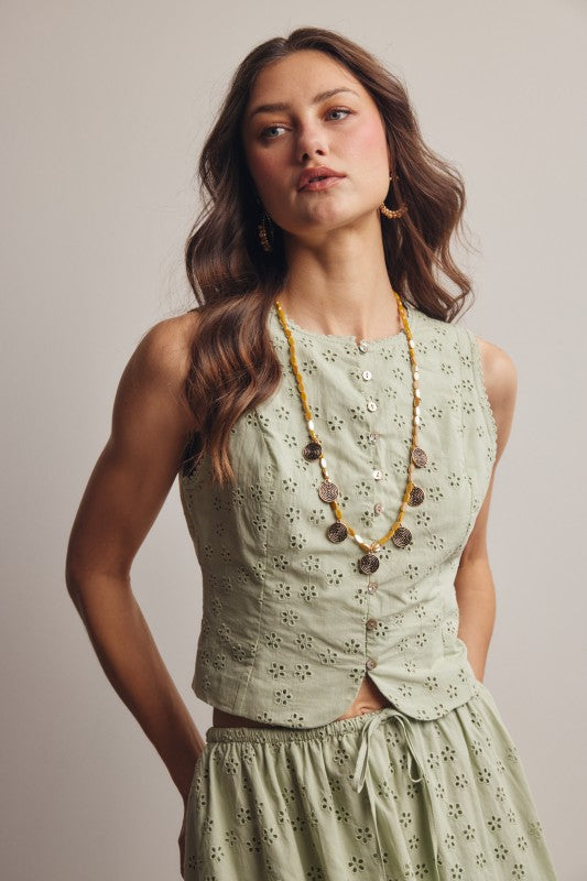 Eyelet Button-front Top