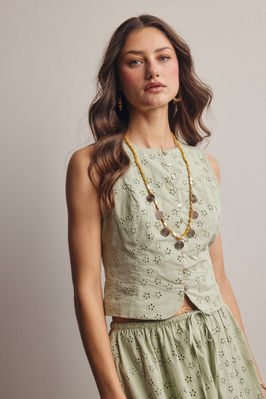 Eyelet Button-front Top