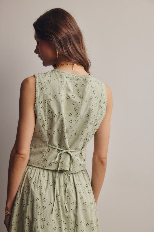 Eyelet Button-front Top