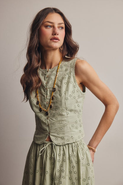 Eyelet Button-front Top