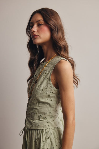 Eyelet Button-front Top