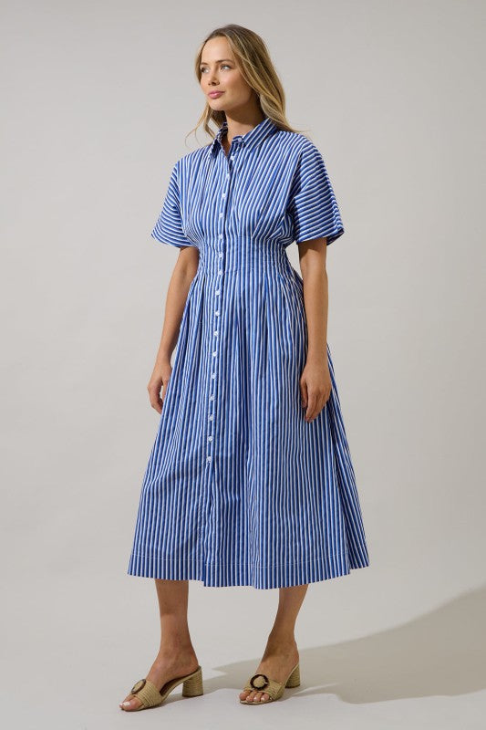 Stripe Wilderra Pleated Midi Dress