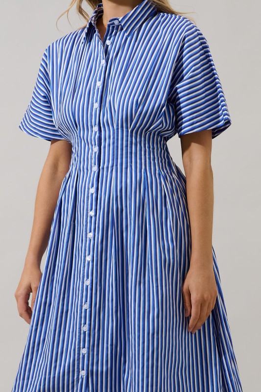 Stripe Wilderra Pleated Midi Dress