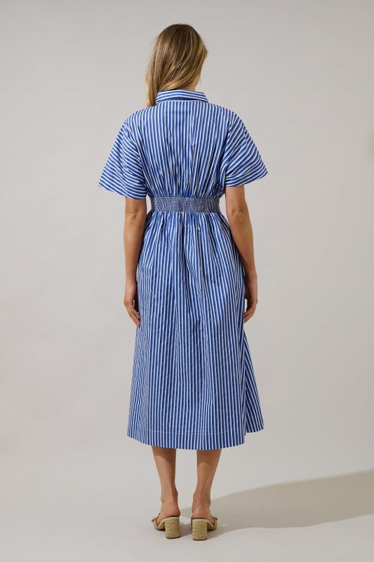 Stripe Wilderra Pleated Midi Dress