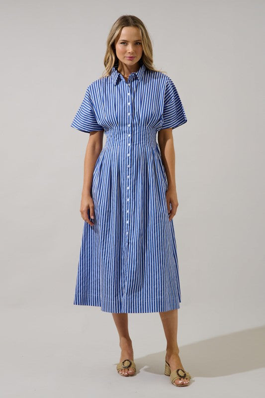 Stripe Wilderra Pleated Midi Dress