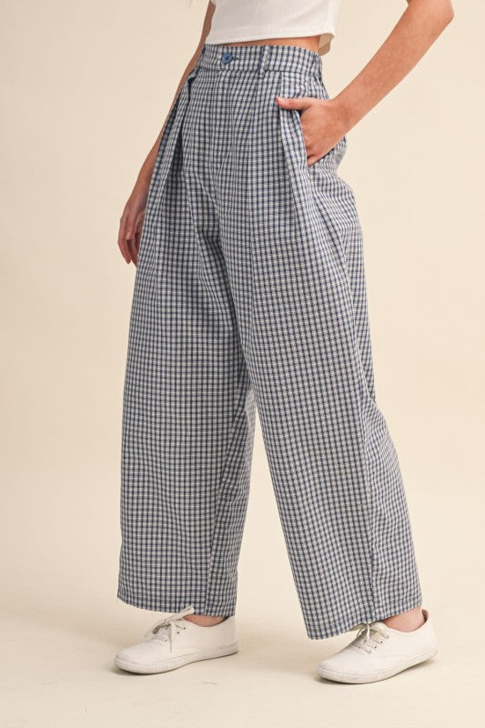 Check Pattern Pintuck Pants