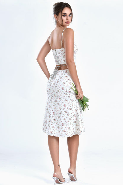Mary White Floral Slit Skirt with Crystal