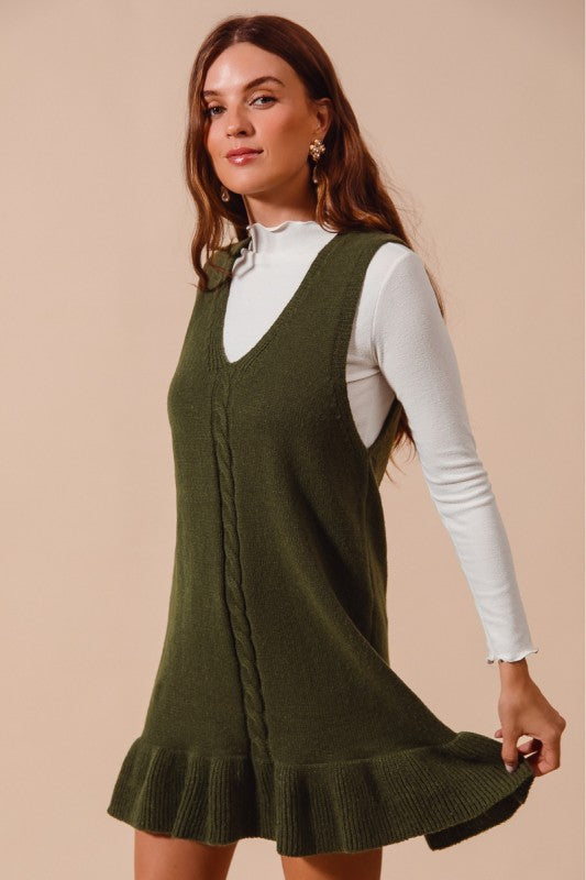 Sleeveless Ruffle Hem Rib Knit Dress