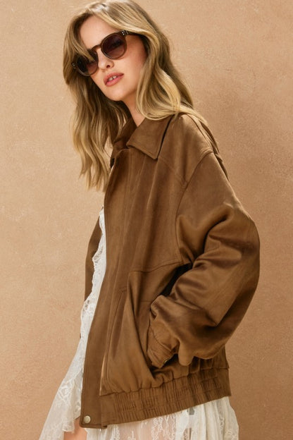 Dune Reverie Oversized Suede Bomber Jacket