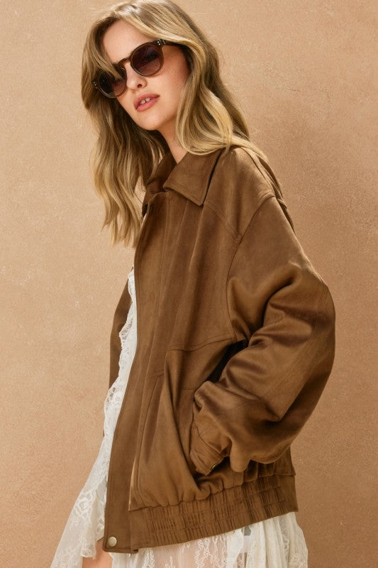 Dune Reverie Oversized Suede Bomber Jacket