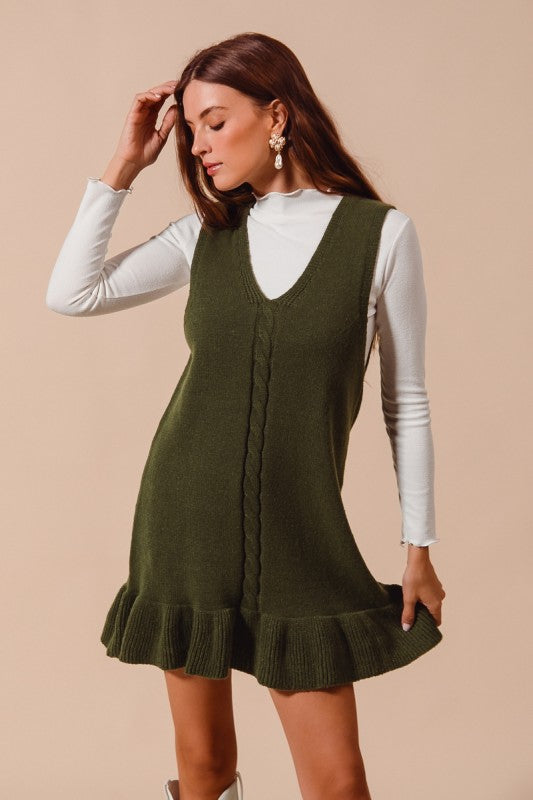 Sleeveless Ruffle Hem Rib Knit Dress