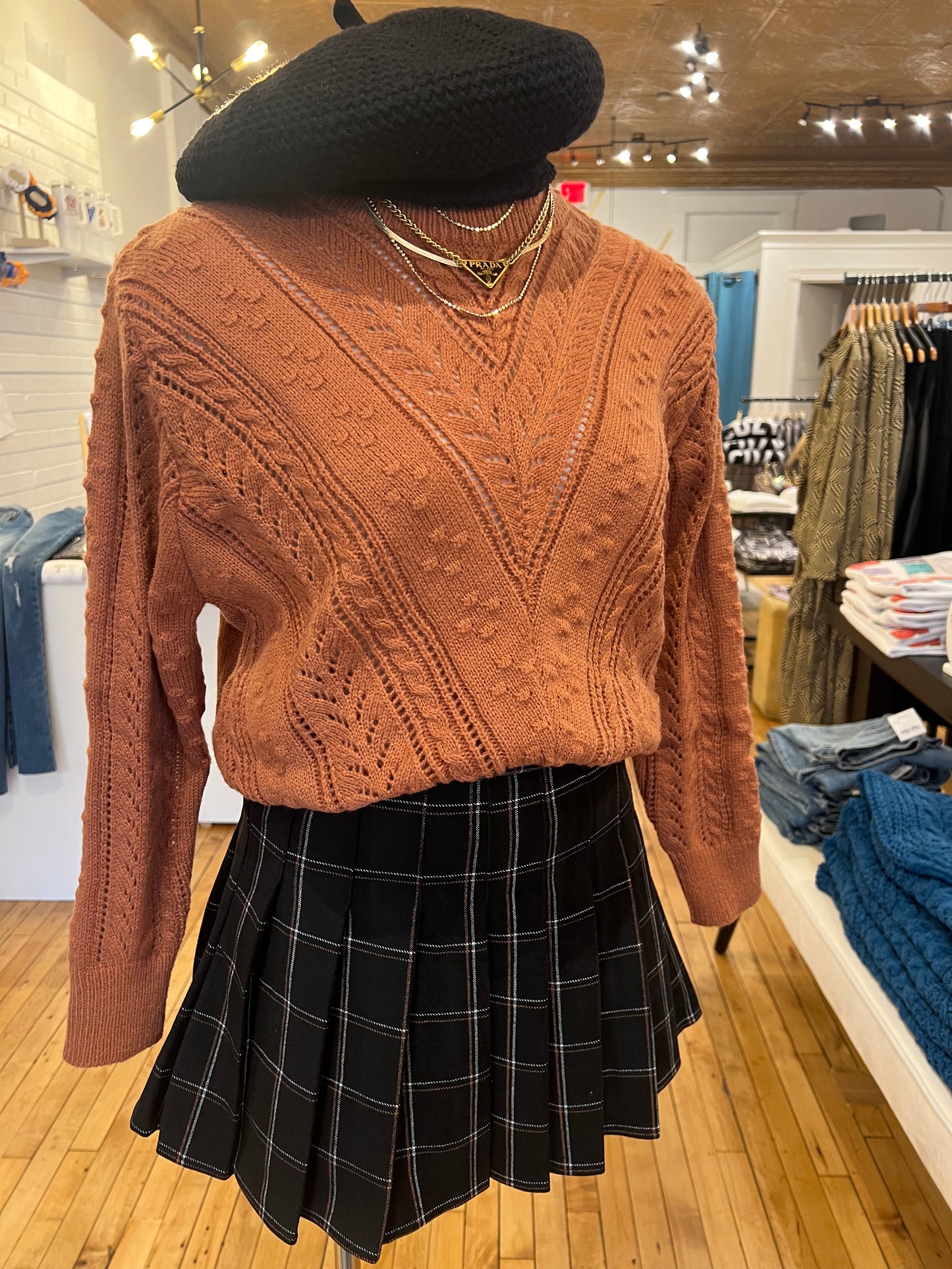 Wool Plaid Side Zip Skirt
