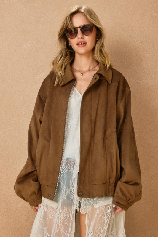 Dune Reverie Oversized Suede Bomber Jacket