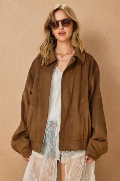 Dune Reverie Oversized Suede Bomber Jacket