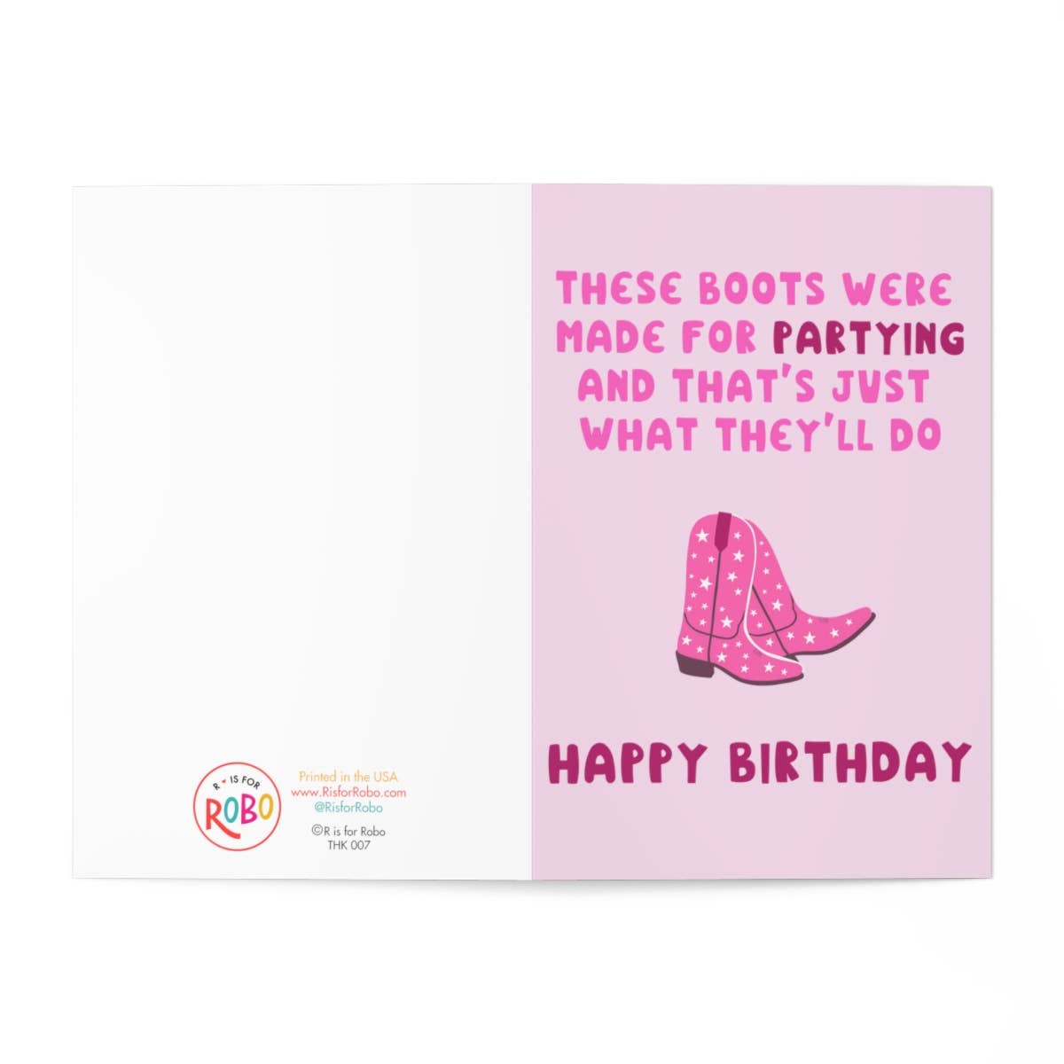 Pink Cowboy Boots Birthday Card - Cowgirl Greeting Cards
