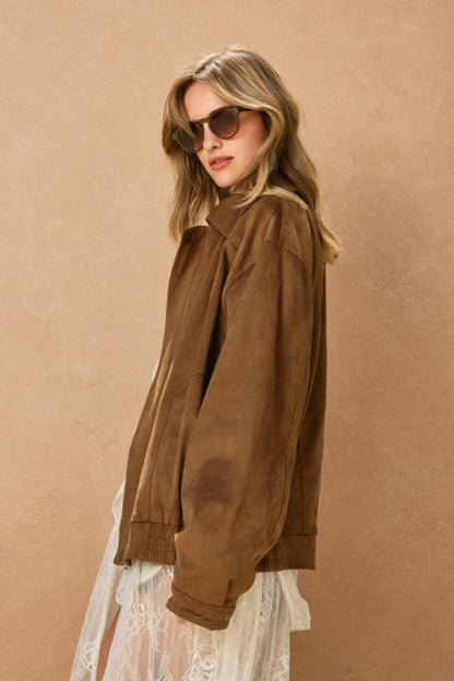 Dune Reverie Oversized Suede Bomber Jacket