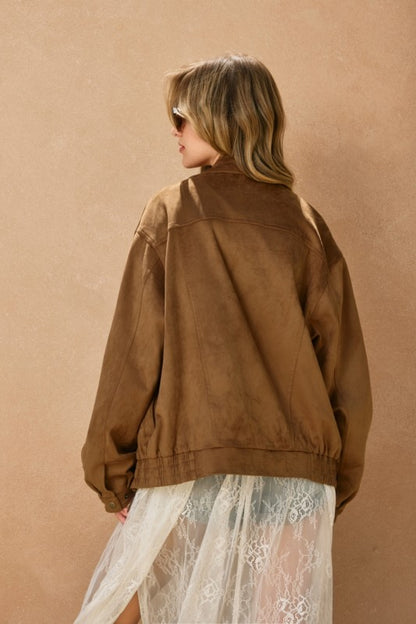 Dune Reverie Oversized Suede Bomber Jacket