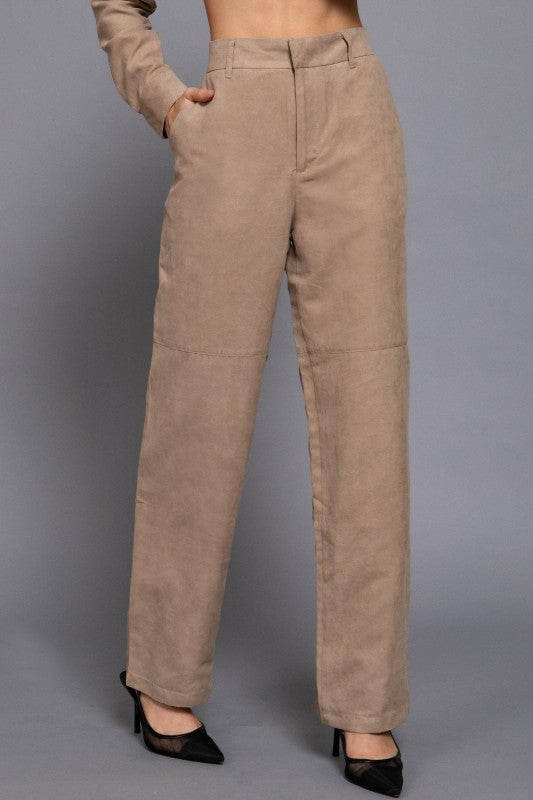 Suede Straight Leg Pants