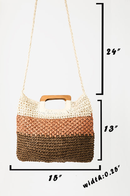 Color Block Double-Use Braided Tote Bag